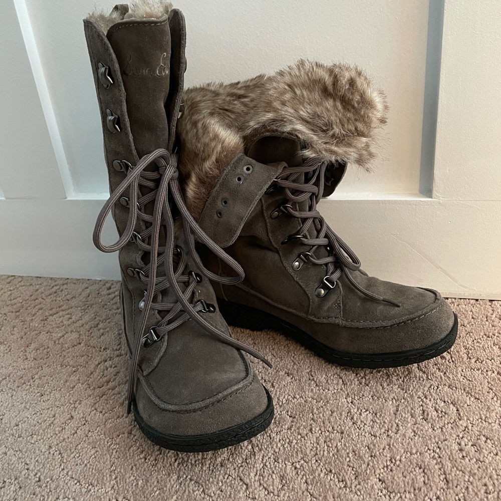 NEW Sam Edelman gray suede faux fur lined boots